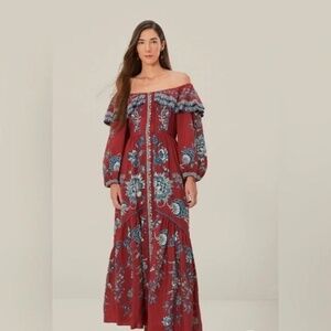 NWT FARM Rio Red and Blue Floral Maxi Dress